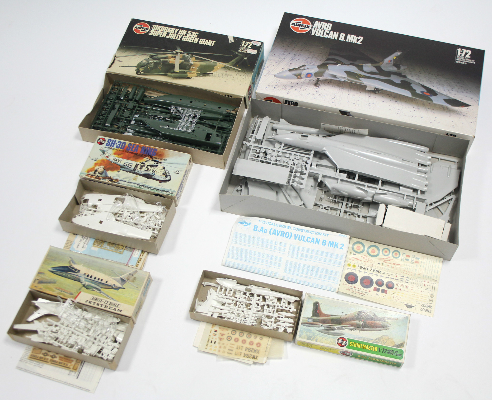 Three Airfix model kit aeroplanes “Avro Vulcan B. MK2”, BAC Strikemaster” & “H. P. jestream”; &