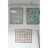 JOHN PLAYER, four sets of cigarette cards, displayed in four glazed frames.