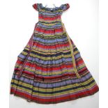 A raw silk ballgown with multicoloured stripe design, bears label “Sally Slade of Regent Street”,