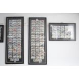 Five various displays of cigarette cards, each in glazed frame; & a 1909 issue of “The Times”