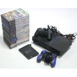 A Playstation 2 games console; two ditto controllers; & approximately twenty ditto games