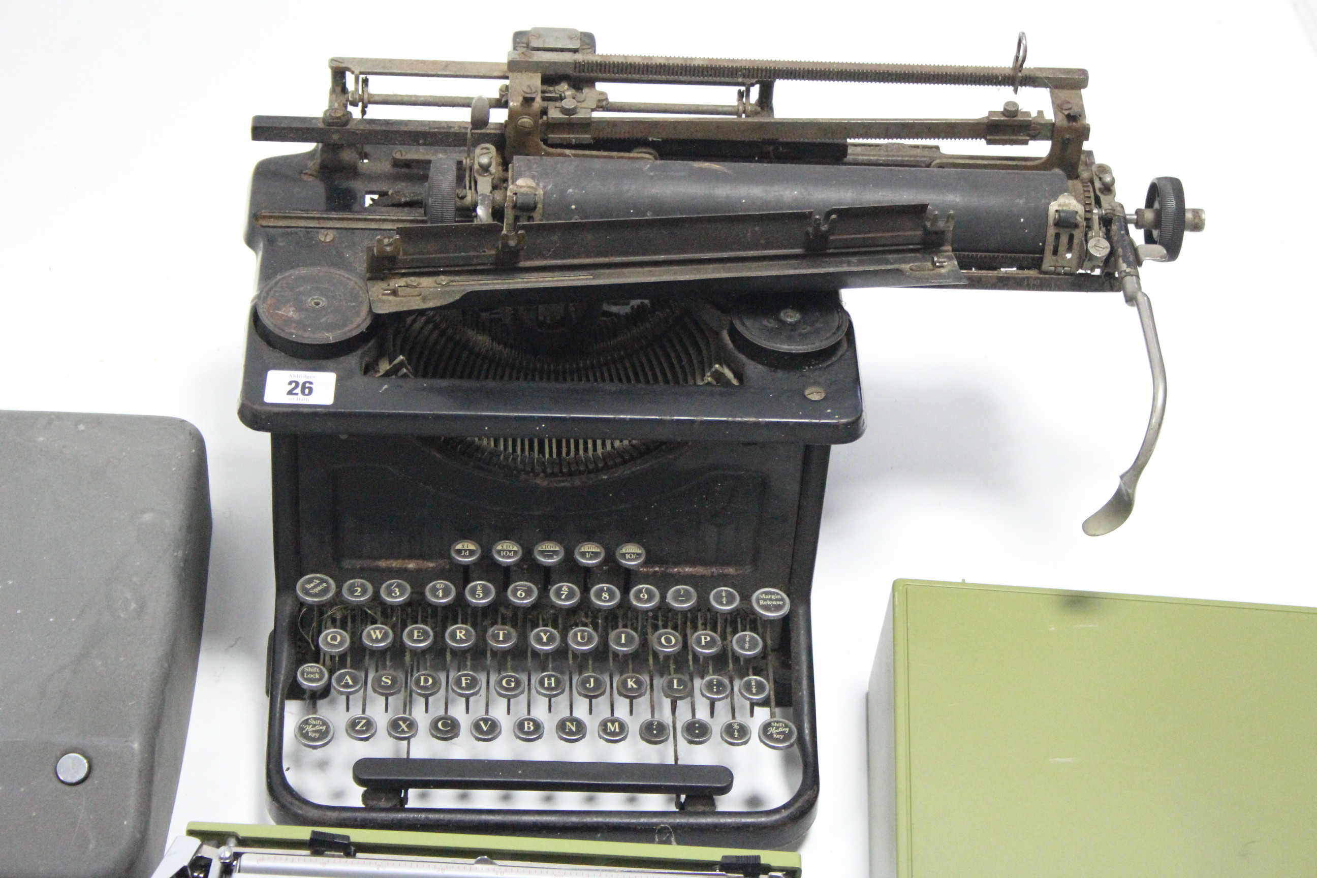 Smith Standard typewriter; two portable typewriters; & five various wooden tennis & squash racquets - Image 2 of 3