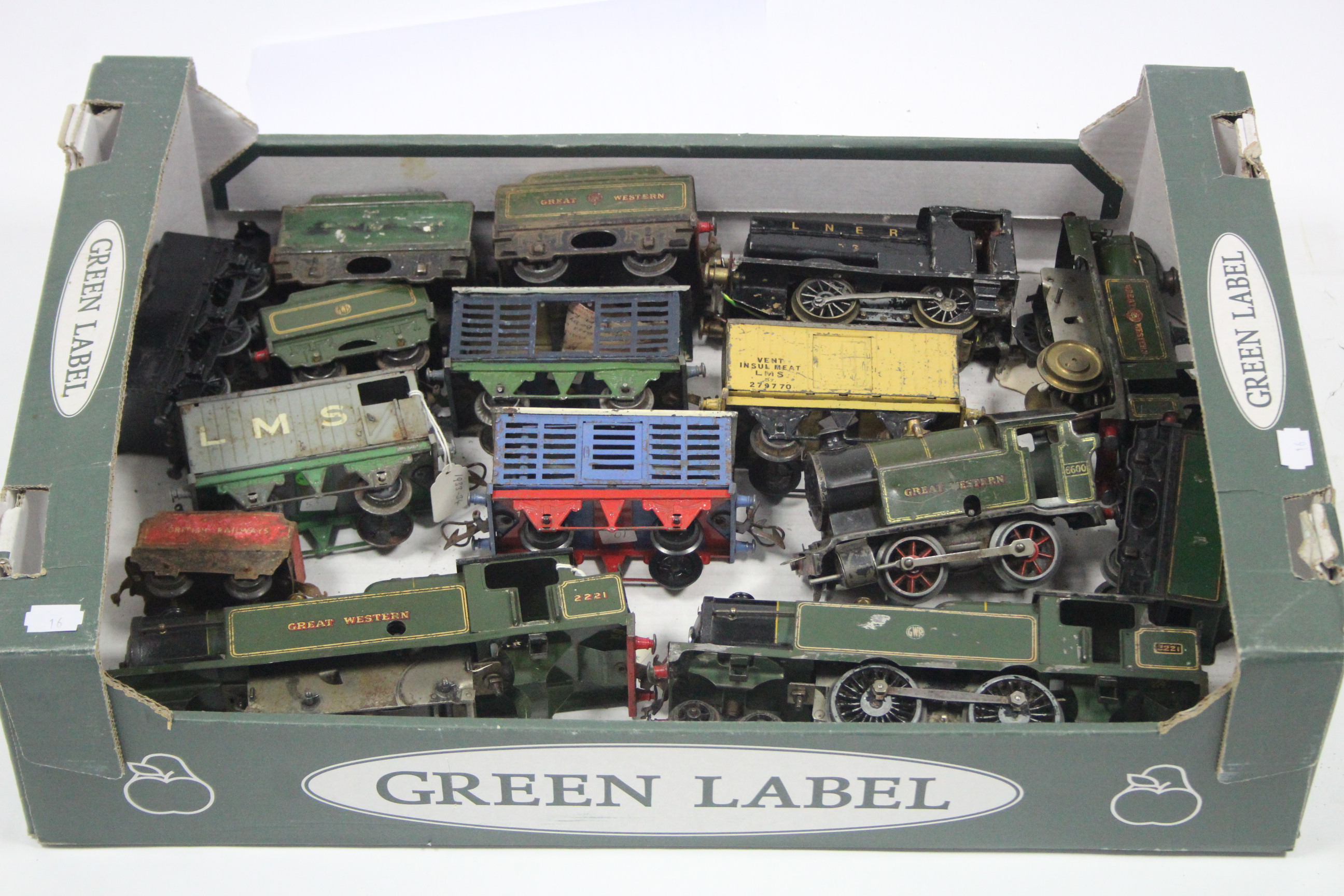 Two clockwork-operated tinplate “O” gauge scale models of Great Western 0-4-0 tank locomotives; an