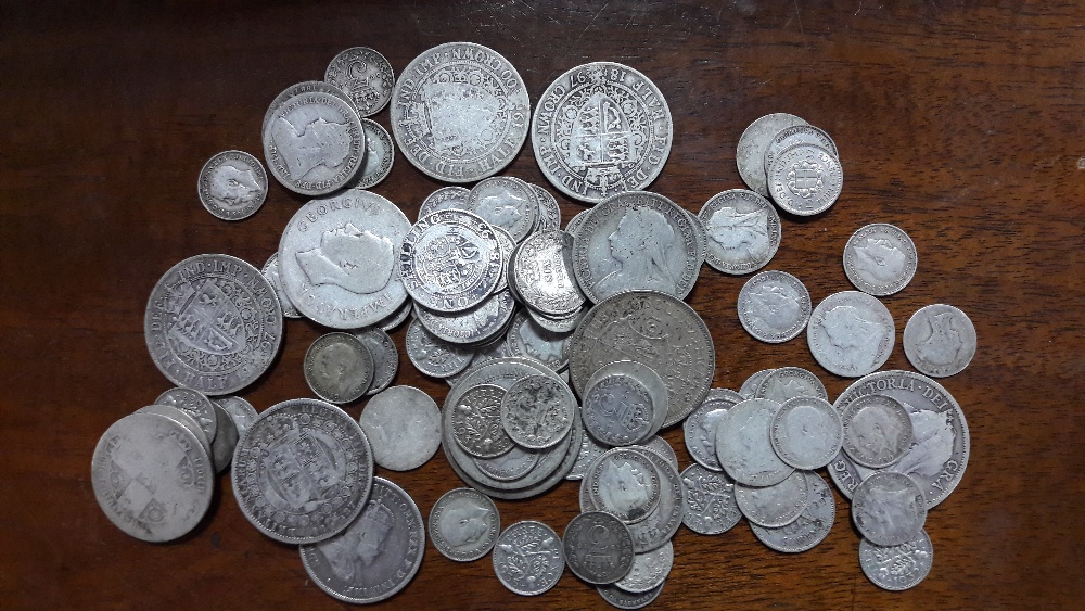 Various British silver coins, Victoria to George VI (all pre-1947), & an Australian Florin, 1910.