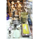 A silver candlestick, 6¼” high (hallmarks rubbed); a silver ashtray; a bronzed stag ornament; &