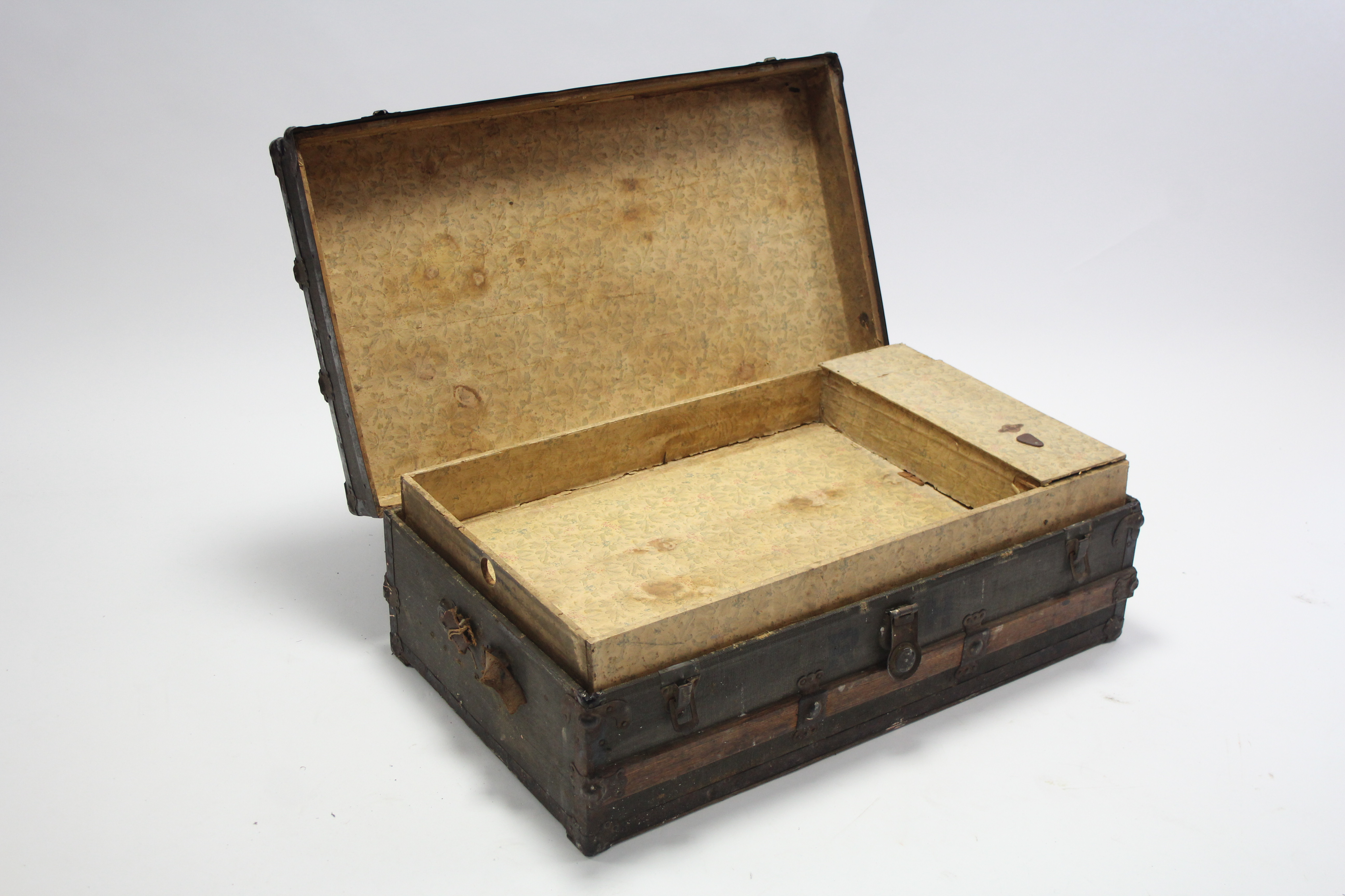 An early 20th century McBrines fibre-covered wooden travelling trunk with fitted interior enclosed - Image 2 of 4