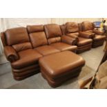 A Thomas Lloyd brown leather four-piece lounge suite comprising a three-seater settee, 72” long, a