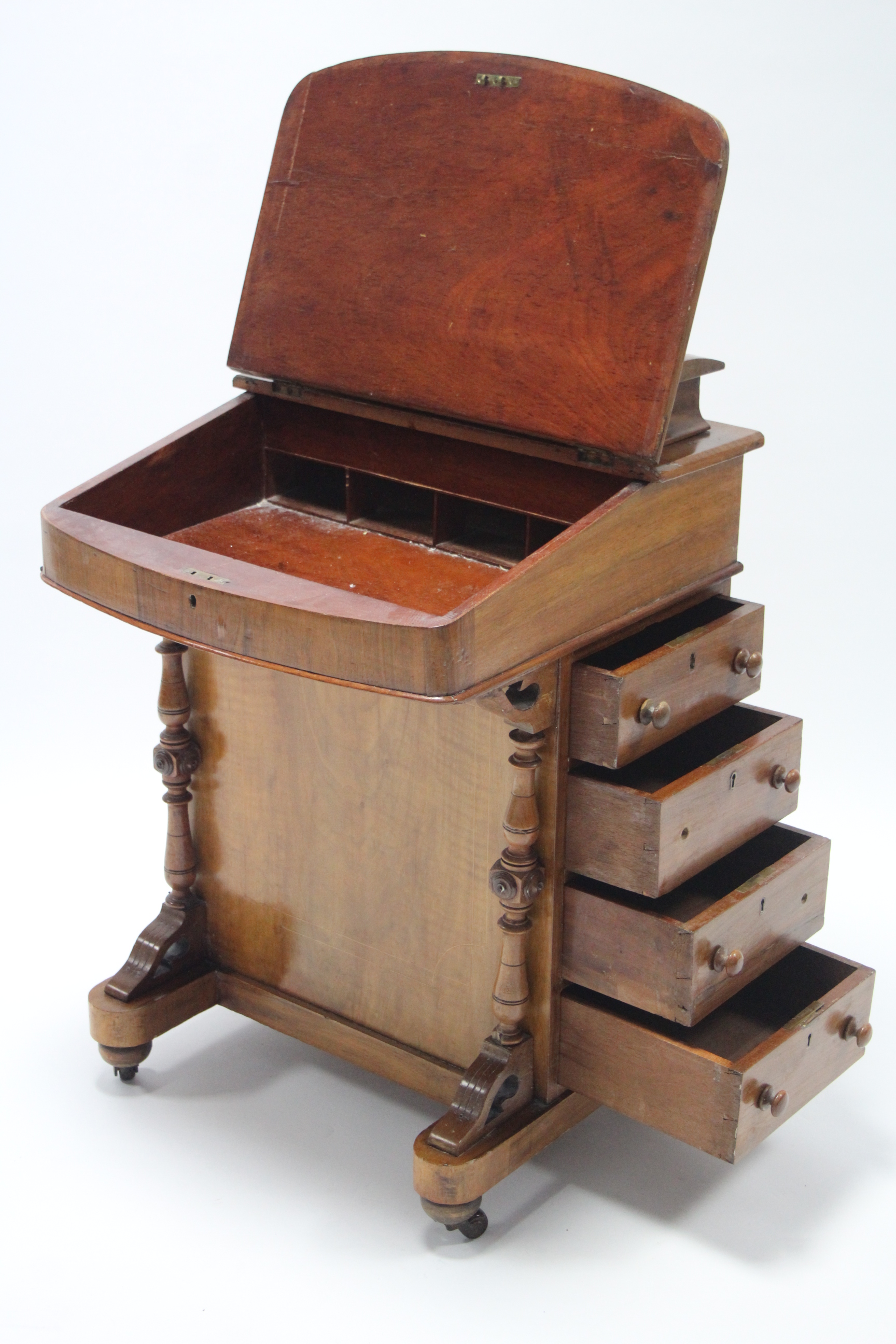 A 19th century inlaid walnut Davenport with hinged compartment to top, enclosed by fall-front, - Image 3 of 3