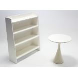 An Arkana of Bath white-finish occasional table with circular top, and on trumpet-shaped centre