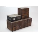 A wooden index-card chest fitted eight small drawers, 39" wide x 13½" high, a similar office chest