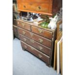 A 19th century oak chest fitted two short & three long graduated drawers with brass swan-neck