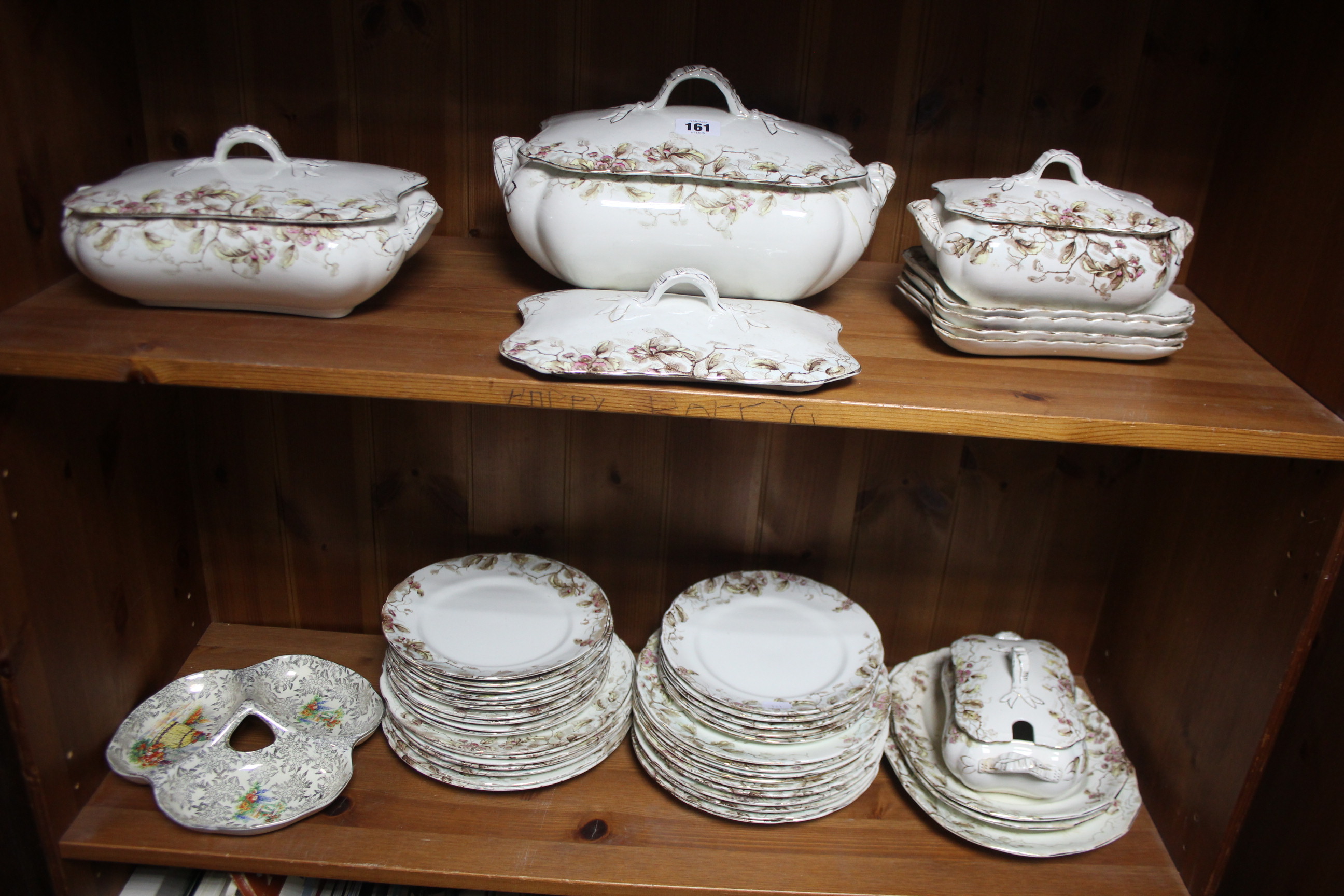 A late Victorian china floral decorated forty-seven piece part dinner service, including six - Image 2 of 3