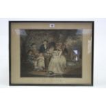 A coloured print after Morland titled: “A Tea Garden”, 16¾” x 22”; & a French black & white print of