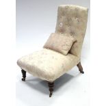 A 19th century mahogany frame nursing chair with square buttoned-back, upholstered pale pink
