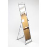 A silver-metal frame rectangular cheval mirror, 57” high; & a gilt frame rectangular wall mirror,