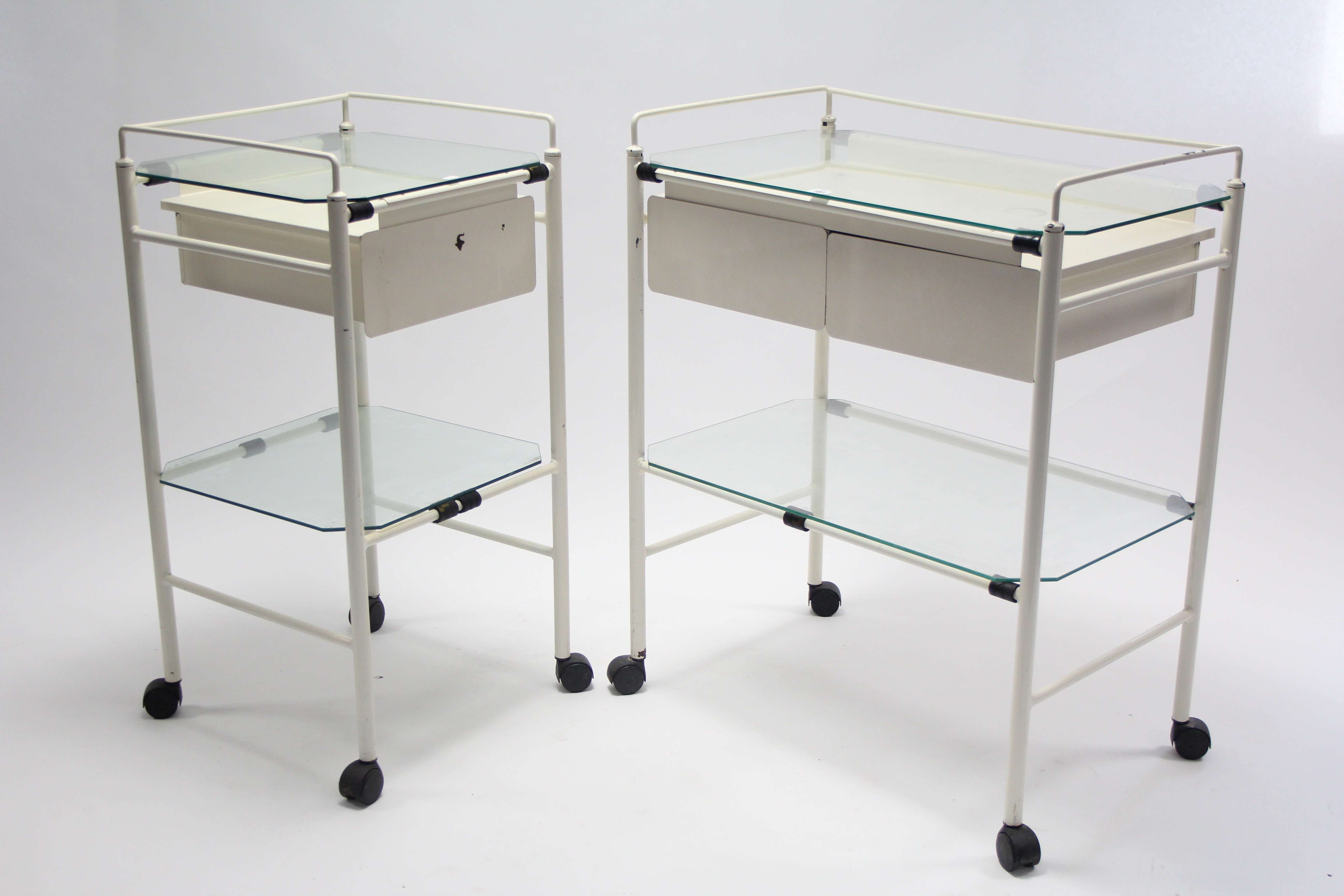 A white-metal finish rectangular two-tier medical trolley fitted two drawers to the upper tier, 29½” - Image 2 of 5