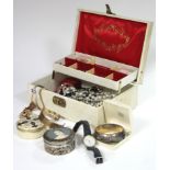 Five various gold rings; an engraved sterling silver hinged bracelet; & various items of costume