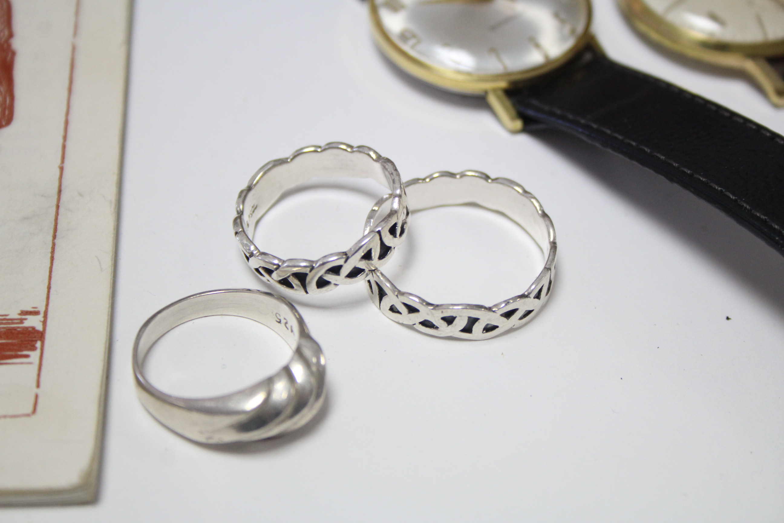 Three white-metal dress rings; two gents wristwatches; various books & tools, etc. - Image 2 of 7