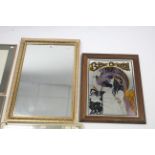 A gilt frame rectangular wall mirror, 26¼” x 18 ¼”; & ten decorative pictures.