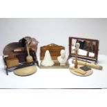 A mahogany rectangular swing dressing table mirror; a mahogany adjustable book trough; a copper coal