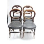A set of four late 19th century beech occasional chairs with open kidney-shaped backs, padded seats,