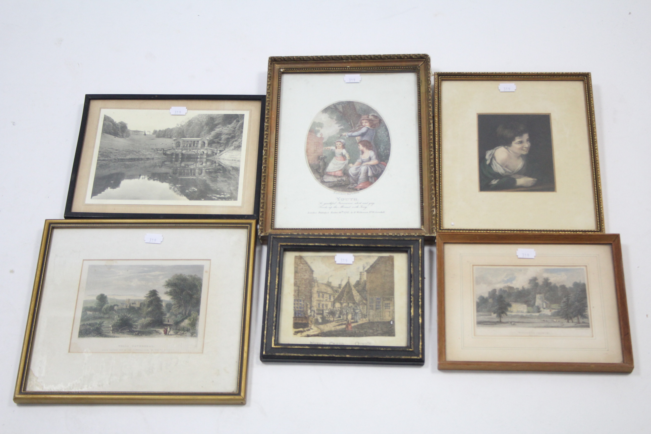 A small watercolour painting of a street scene signed H. R. Mobbs, 8½” x 6¼”; together with six - Image 3 of 3