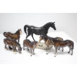 Six various Beswick horse ornaments, one w.a.f.