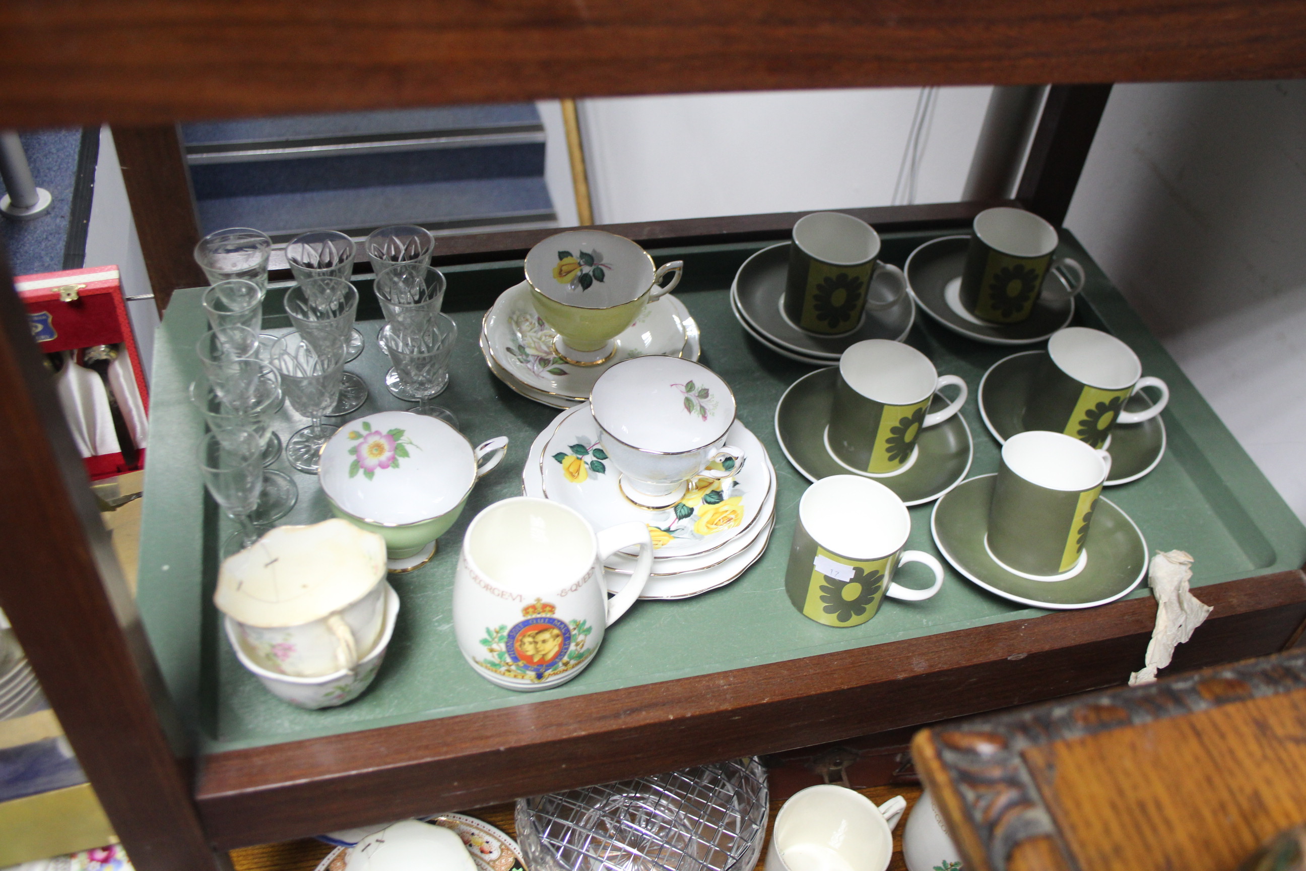 A Pountney & Co. floral decorated five-piece toilet set; a “Schweppes” glass soda syphon bottle; - Image 2 of 4