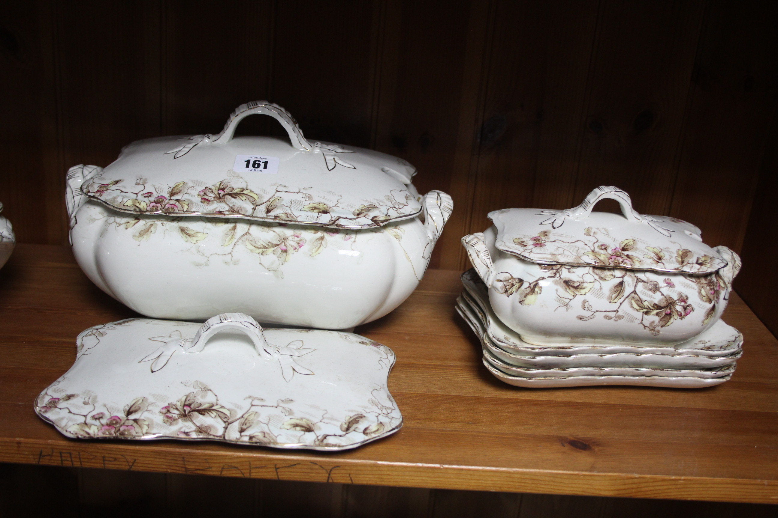 A late Victorian china floral decorated forty-seven piece part dinner service, including six