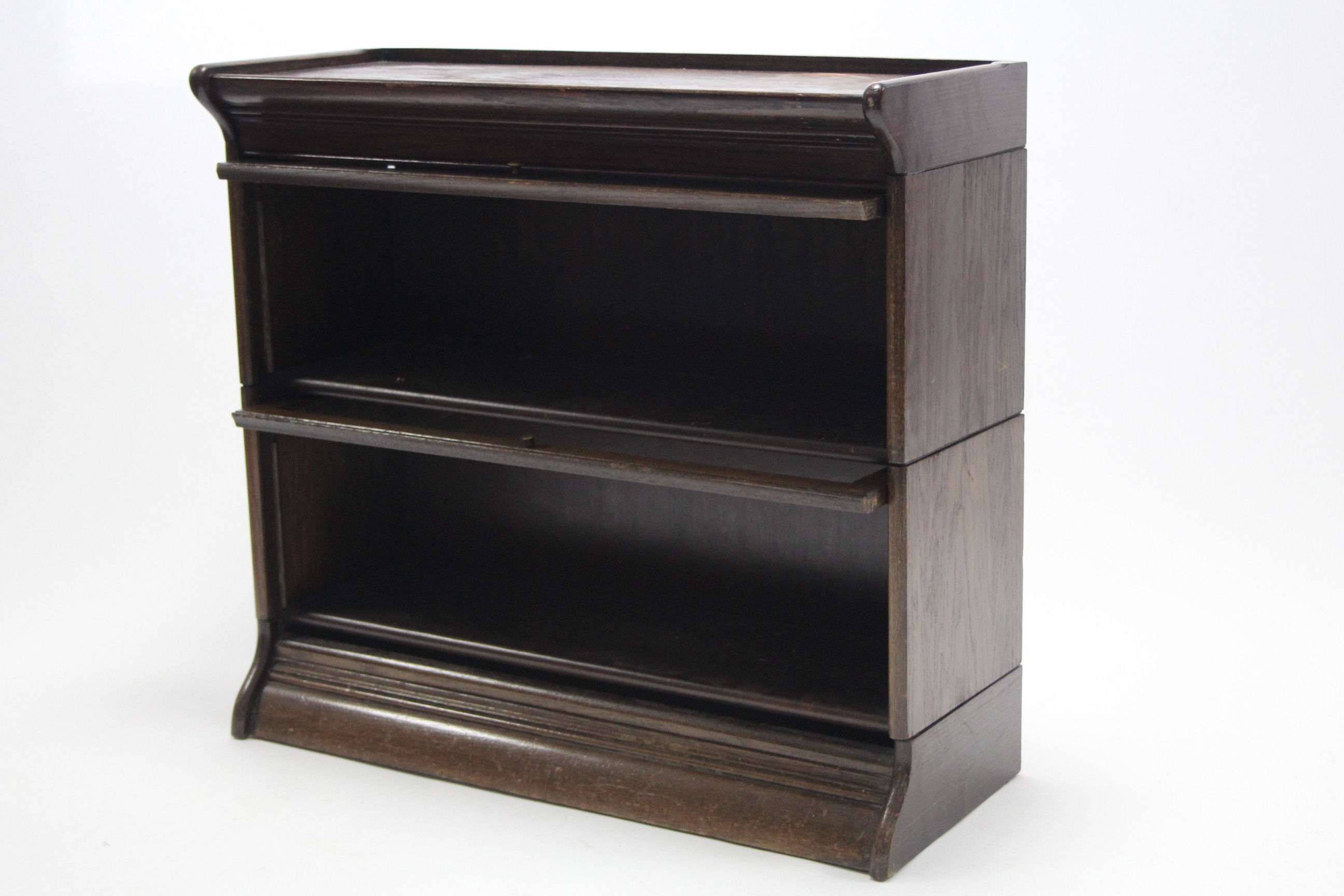 A Globe Wernicke-type oak two-tier sectional bookcase, 34" wide x 31" high. - Image 2 of 3