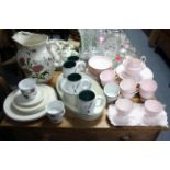 A Tuscan china thirty-seven piece tea service (settings for eight) of pink ground & with gold
