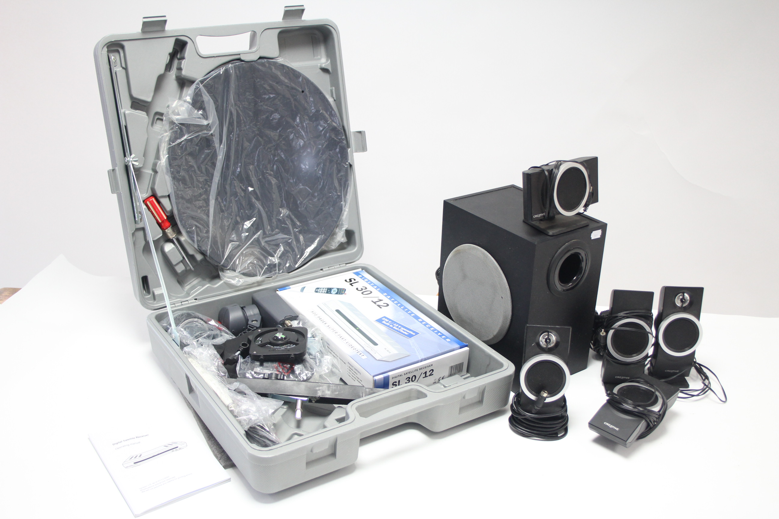 A portable digital satellite receiver, with case; & a set of five creative computer speakers with - Image 2 of 4