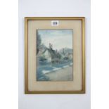 A small watercolour painting of a street scene signed H. R. Mobbs, 8½” x 6¼”; together with six