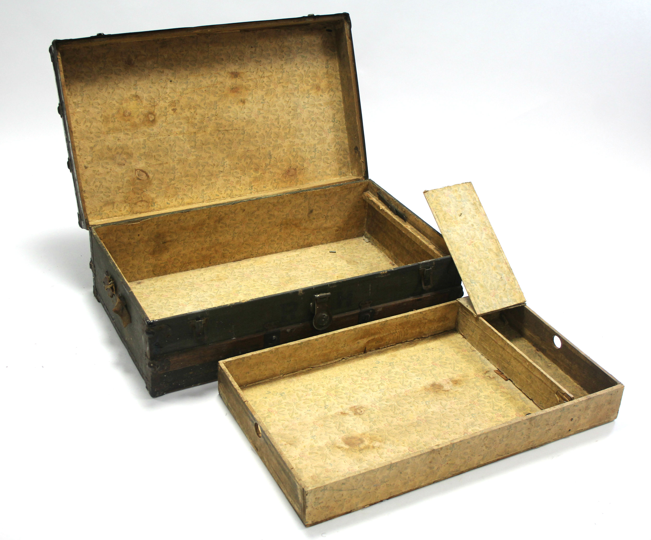 An early 20th century McBrines fibre-covered wooden travelling trunk with fitted interior enclosed - Image 4 of 4