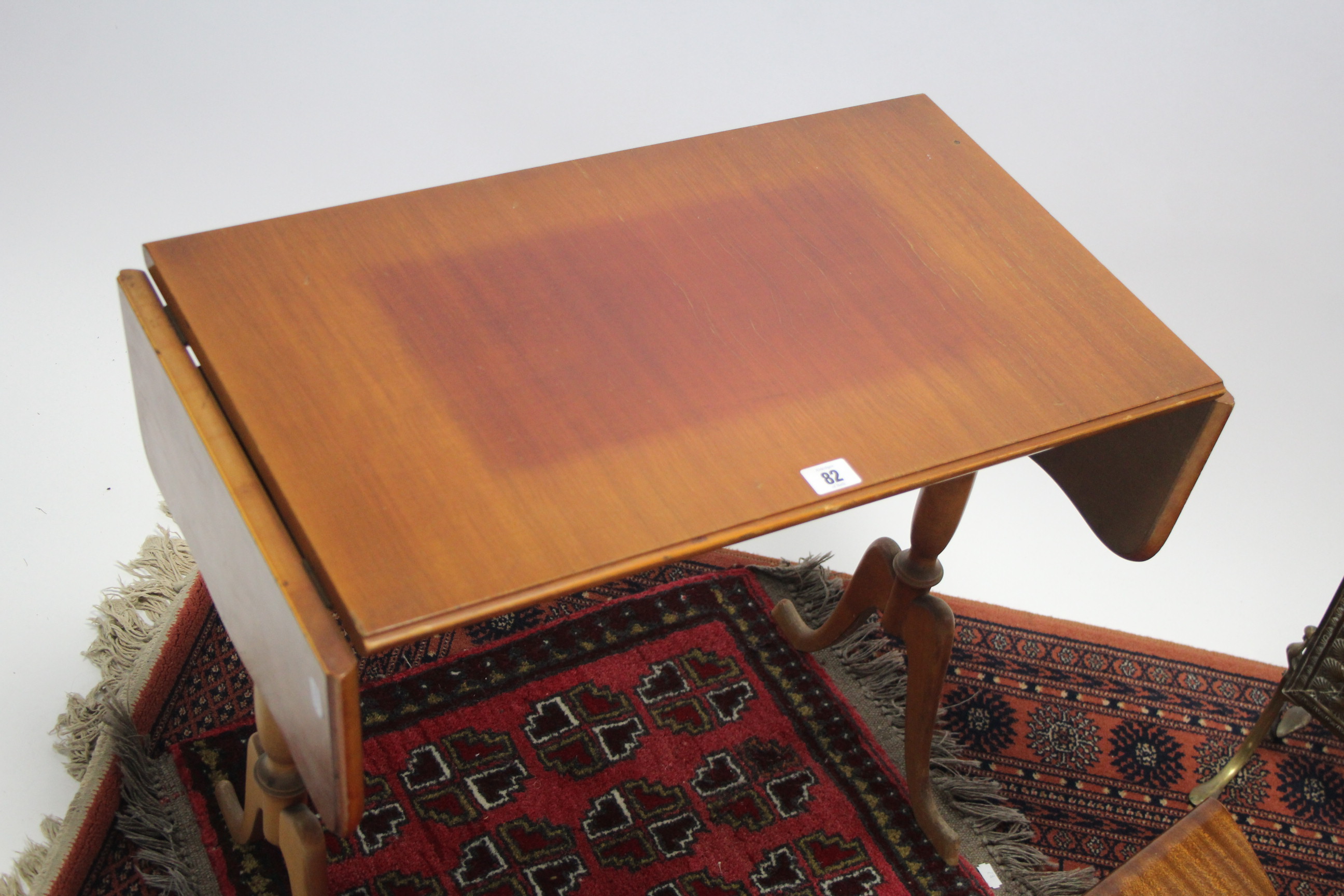 A mahogany rectangular drop-leaf occasional table on turned end supports and cabriole legs, 24" - Image 2 of 2