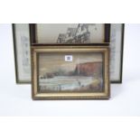 A pair of watercolour paintings – coastal landscapes, unsigned, 5¾" x 10"; and four black and