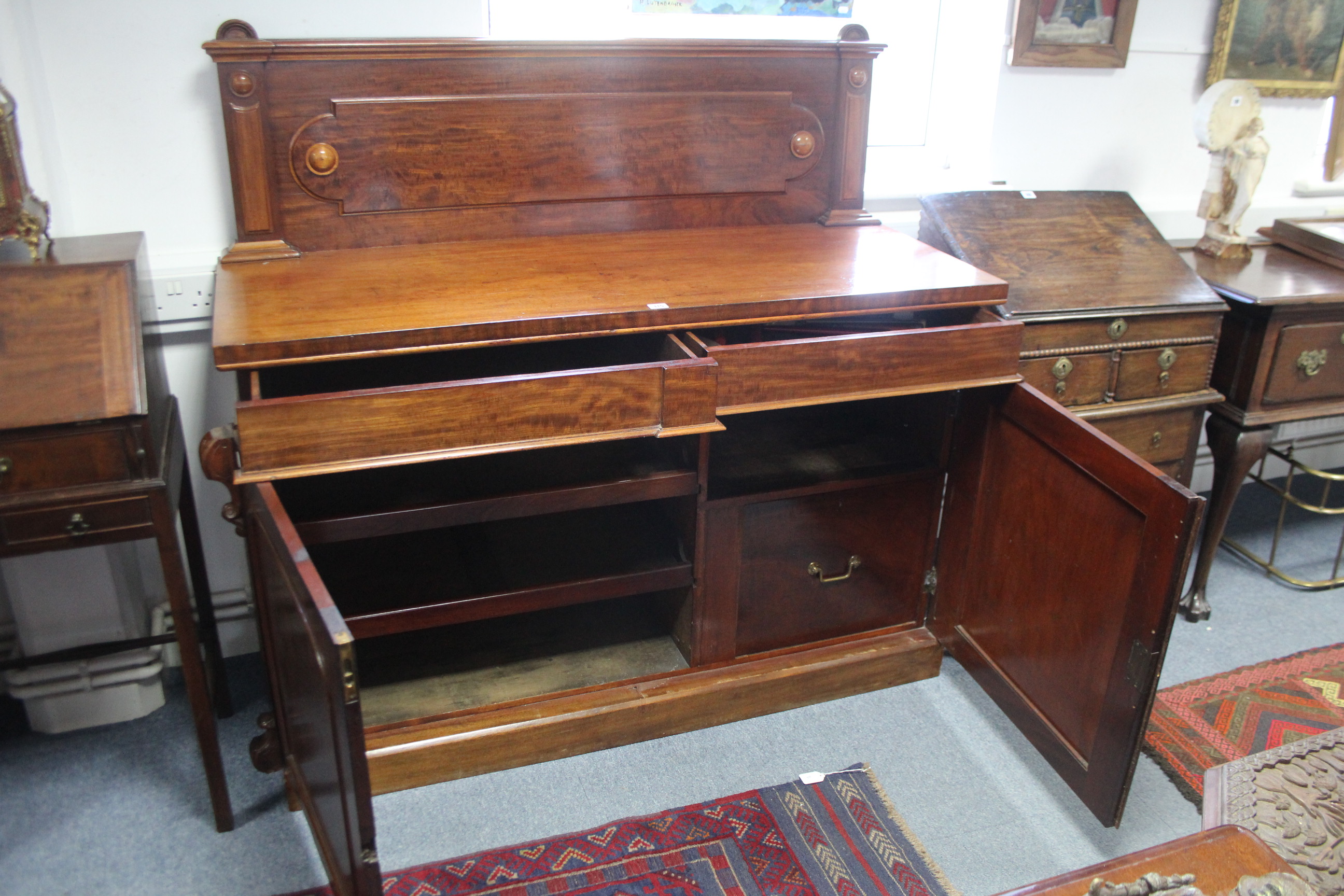 A mid-Victorian mahogany chiffonier, the raised back with applied mouldings, fitted two frieze - Image 3 of 3