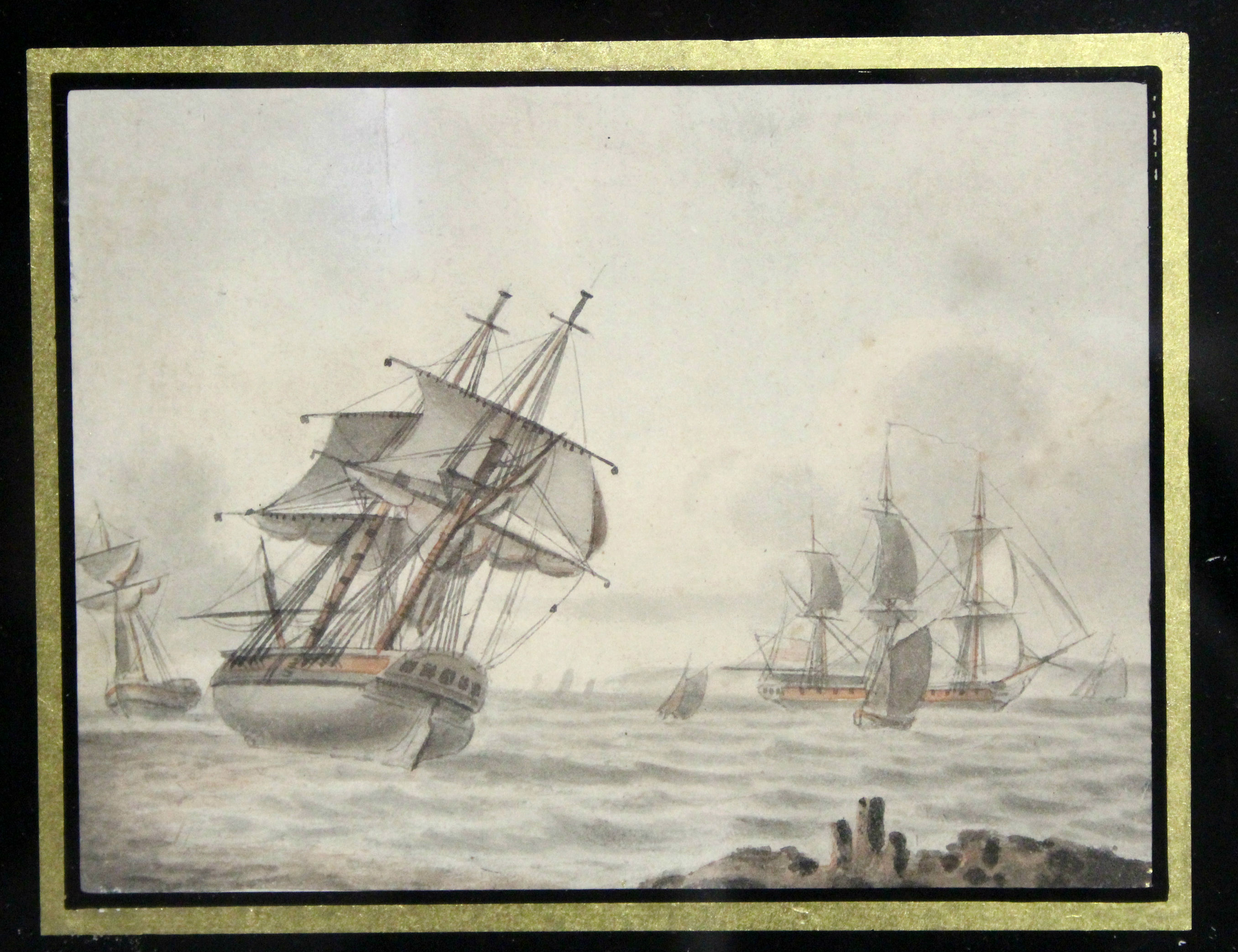 ATKINS, Samuel (1765-1808, attributed to). Sailing vessels in coastal waters, a pair. Watercolour: - Image 2 of 4