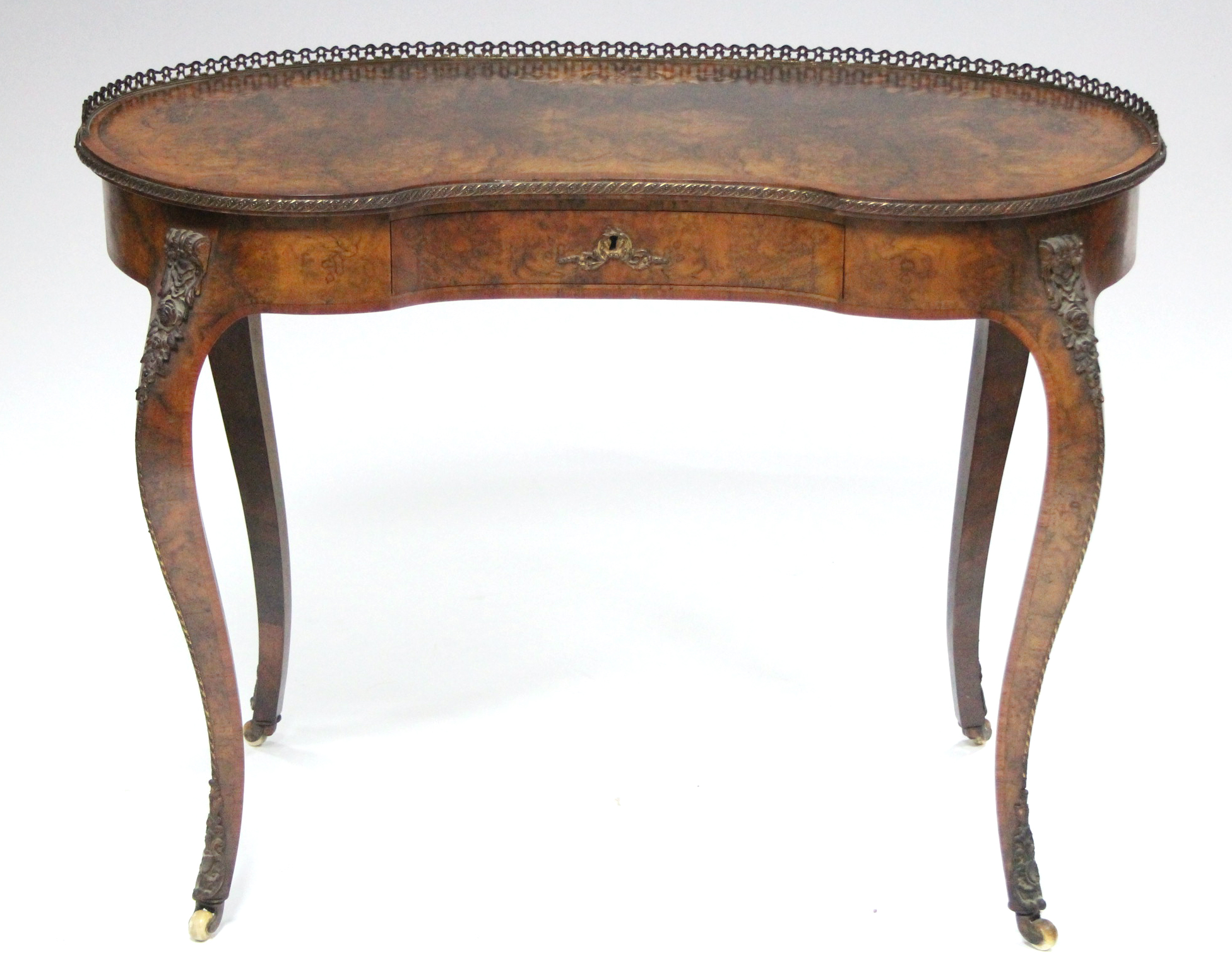 A mid-19th century burr-walnut kidney-shaped dressing table in the Louis XVI style, the - Image 2 of 10
