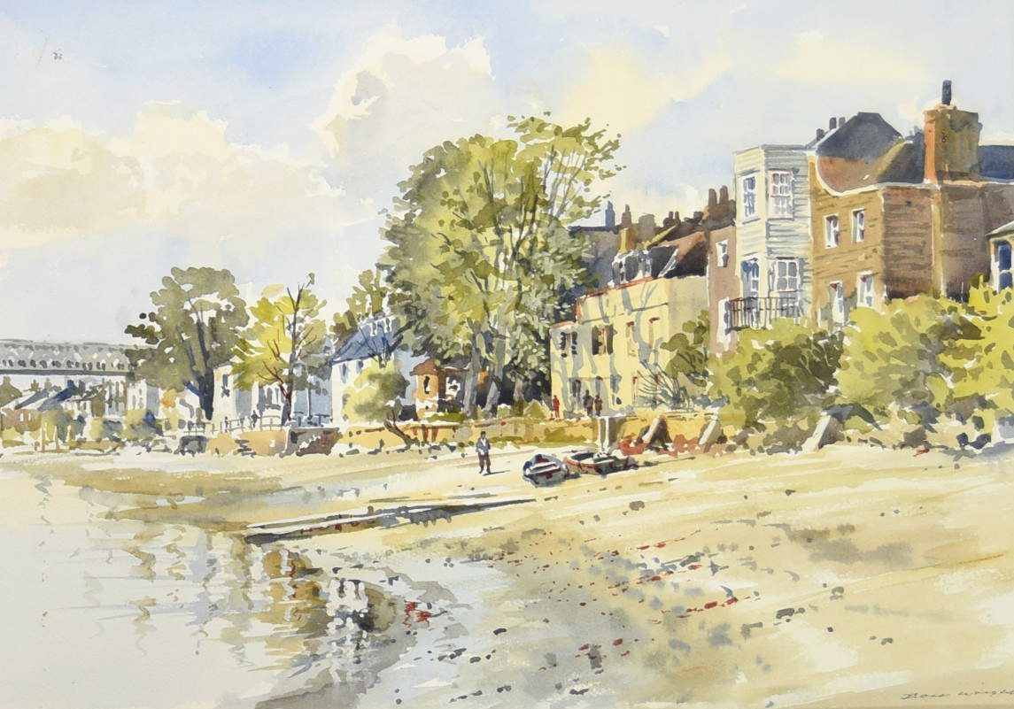 WRIGHT, Bert. (Born 1930). “The Strand on the Green, Looking West”, signed; watercolour: 12½” x