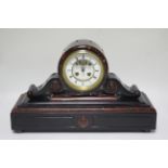 A late Victorian mantel clock in black & rouge marble case, with two-part enamel dial, Henry Marc 8