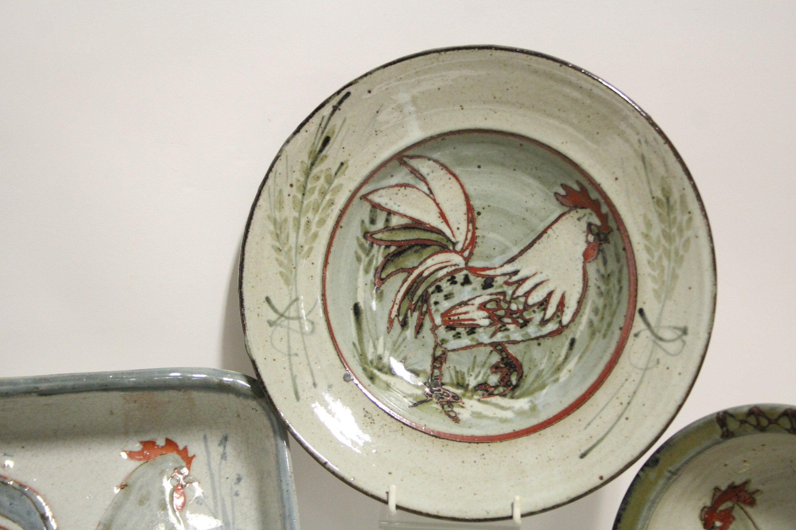 Four Collin Kellam stoneware rectangular dishes with cockerel decoration; a ditto circular - Image 3 of 7