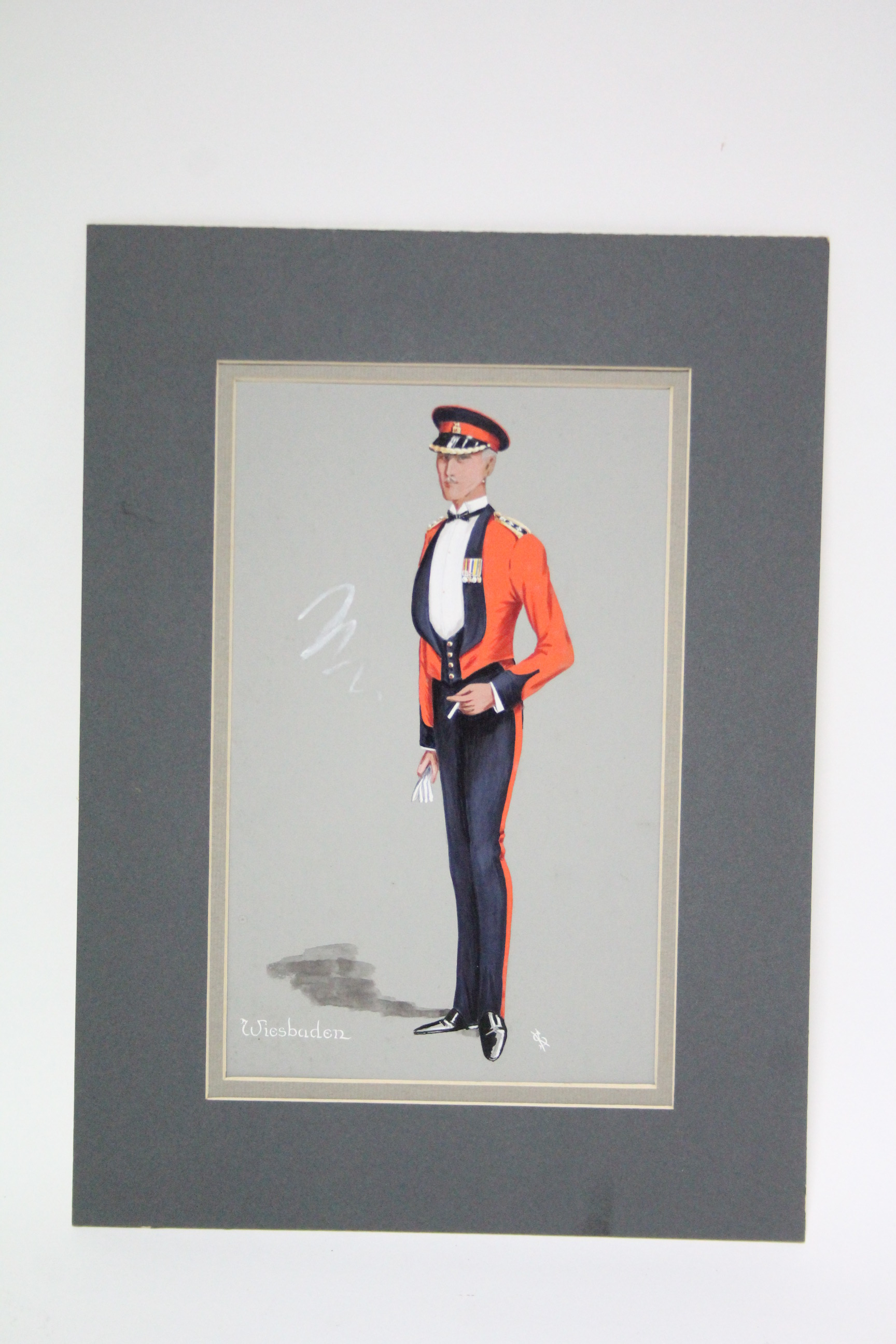A standing portrait of a military officer in dress uniform, inscribed: “Wiesbaden”, & signed with