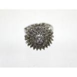 An 18ct. white gold ring set cluster of small diamonds. (size K).