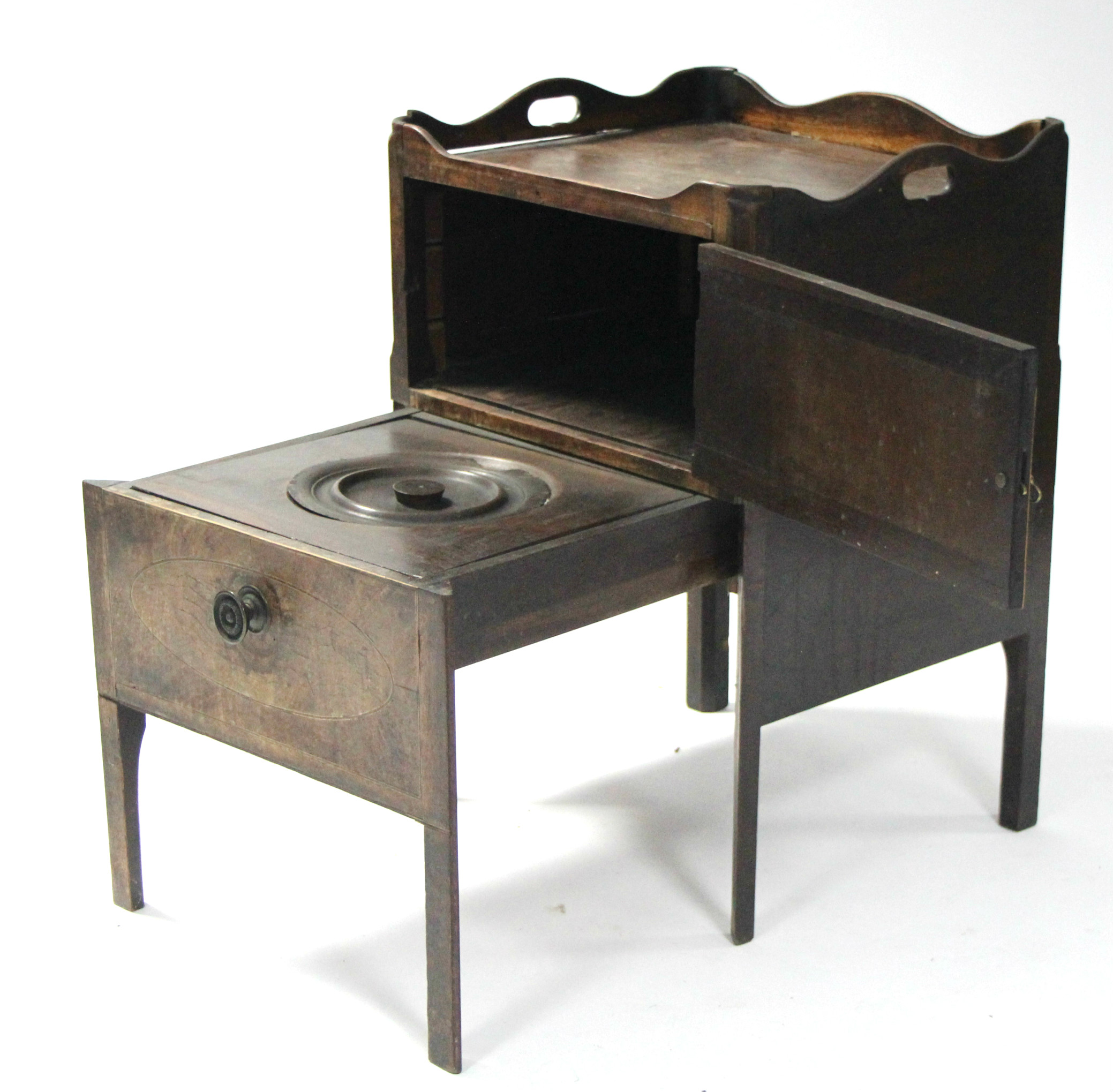 A late 18th century inlaid-mahogany tray-top commode fitted small cupboard enclosed by a panel door, - Image 2 of 2