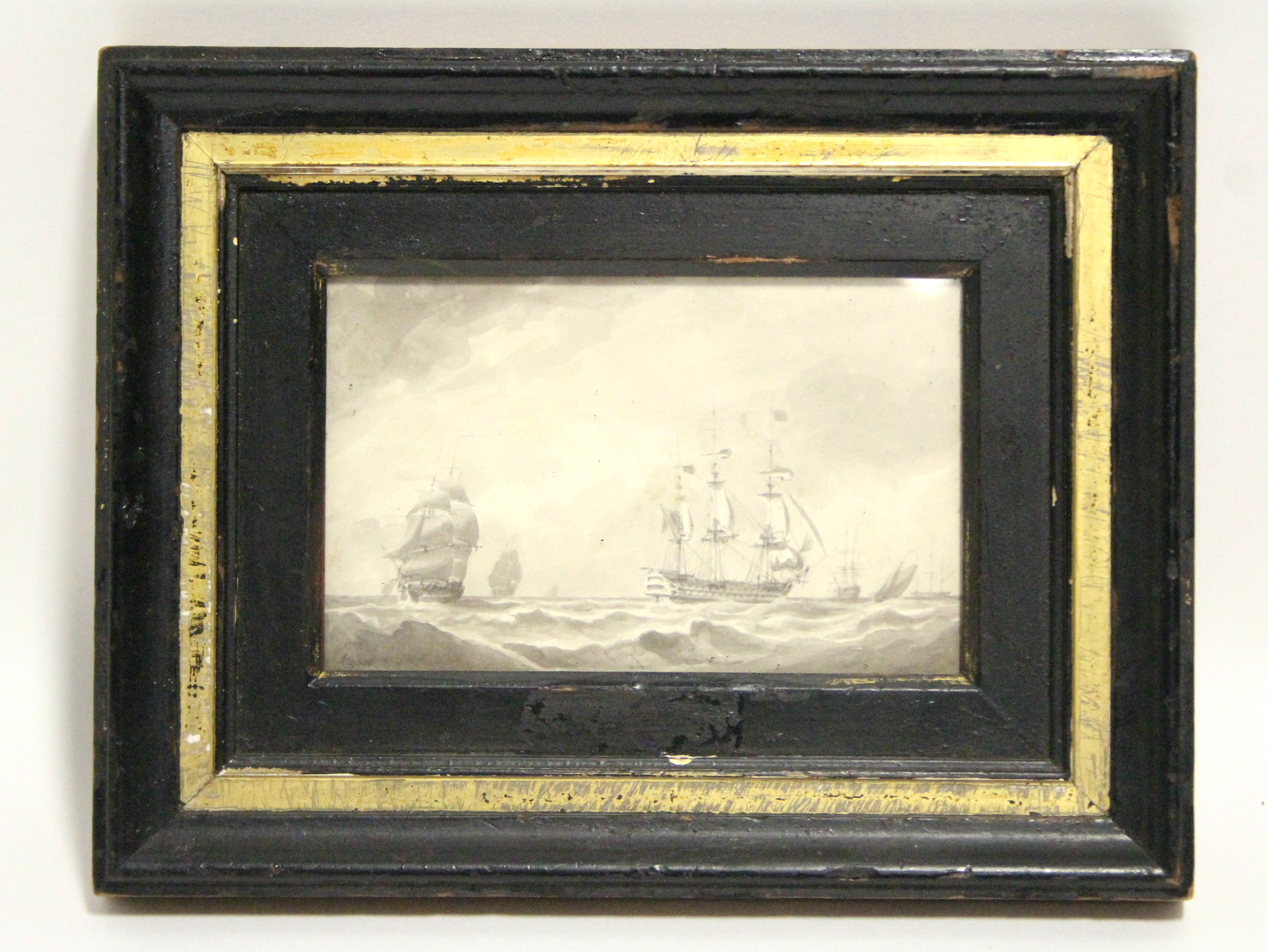 ATKINS, Samuel (1765-1808, attributed to). A three-masted man-o’-war & other vessels in choppy seas. - Image 2 of 3