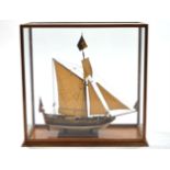 A well-made wood & canvas scale model of the Stuart Royal Yacht of circa 1674; 23” long x 23”