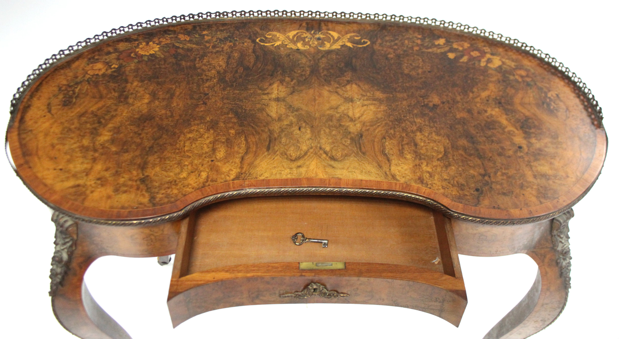 A mid-19th century burr-walnut kidney-shaped dressing table in the Louis XVI style, the - Image 3 of 10