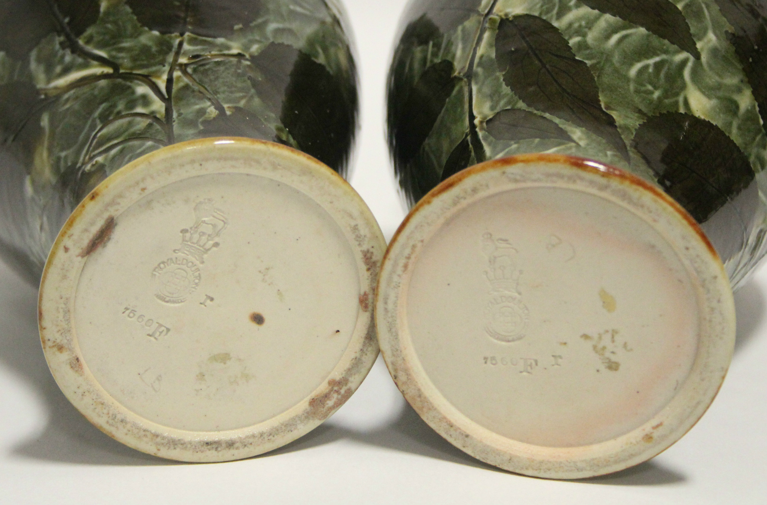 A pair of Royal Doulton stoneware round tapered vases decorated with the "Autumn Leaf" pattern; - Image 2 of 2