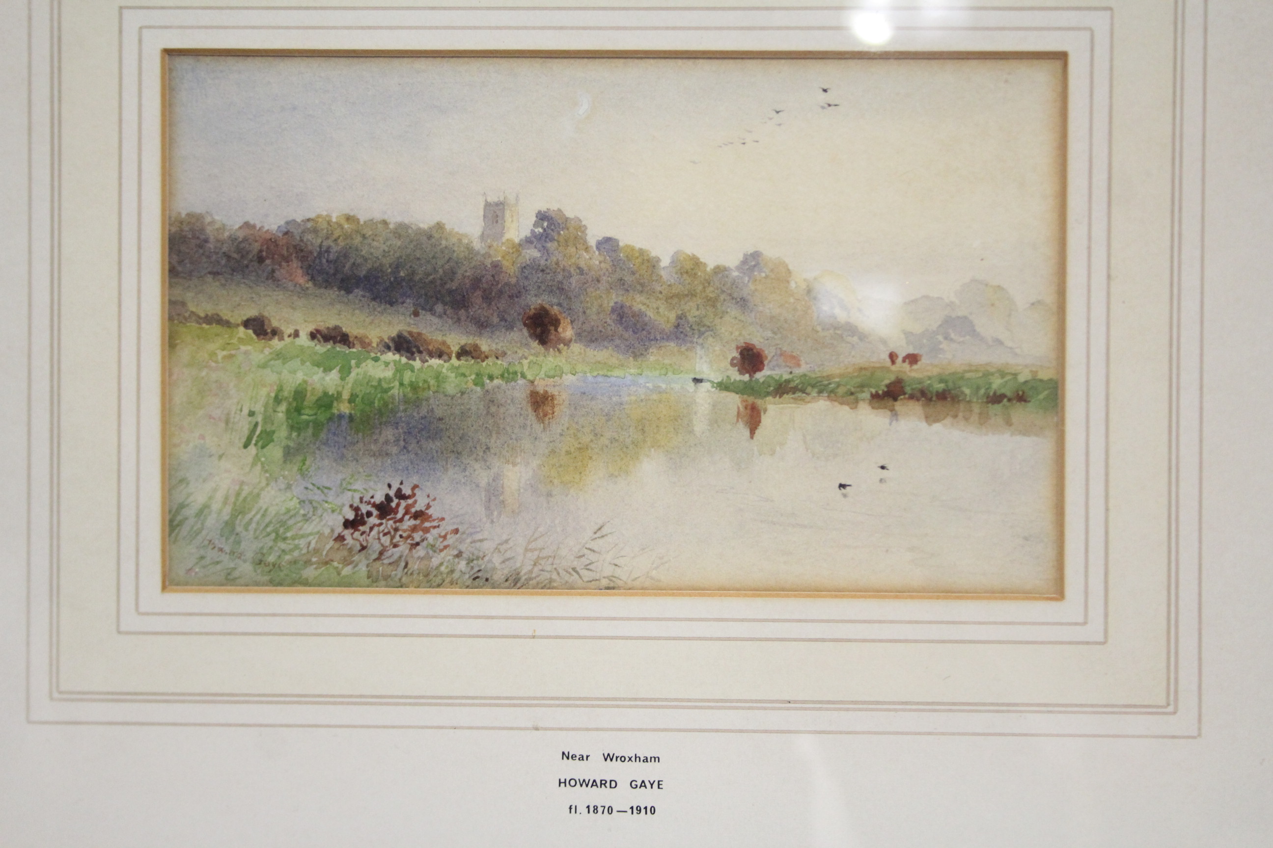 GAYE, Howard. (1848-1925). A river landscape near Wroxham; signed, watercolour: 4¾” x 8”; CARPENTER,